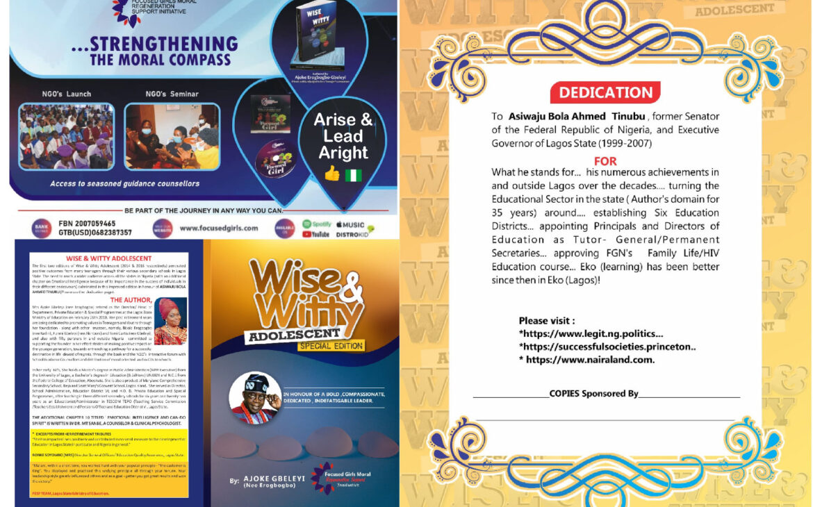 Focused Girls Moral Regeneration Support Initiative releases third edition of Wise & Witty Adolescent in honour of Asiwaju Bola Ahmed Tinubu